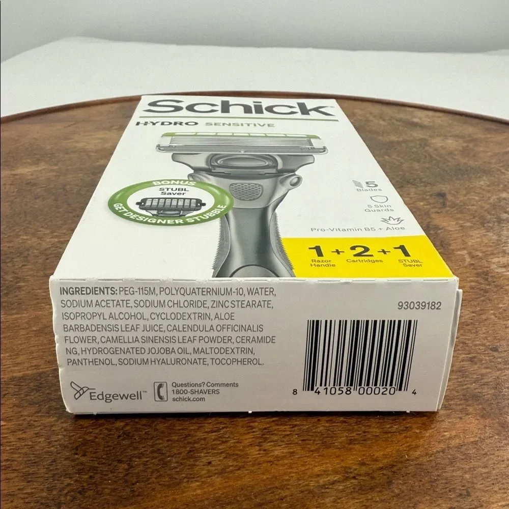 Schick Razor Hydro Sensitive Razor Handle + 2 Cartridges + STUBL Saver 5 Blades